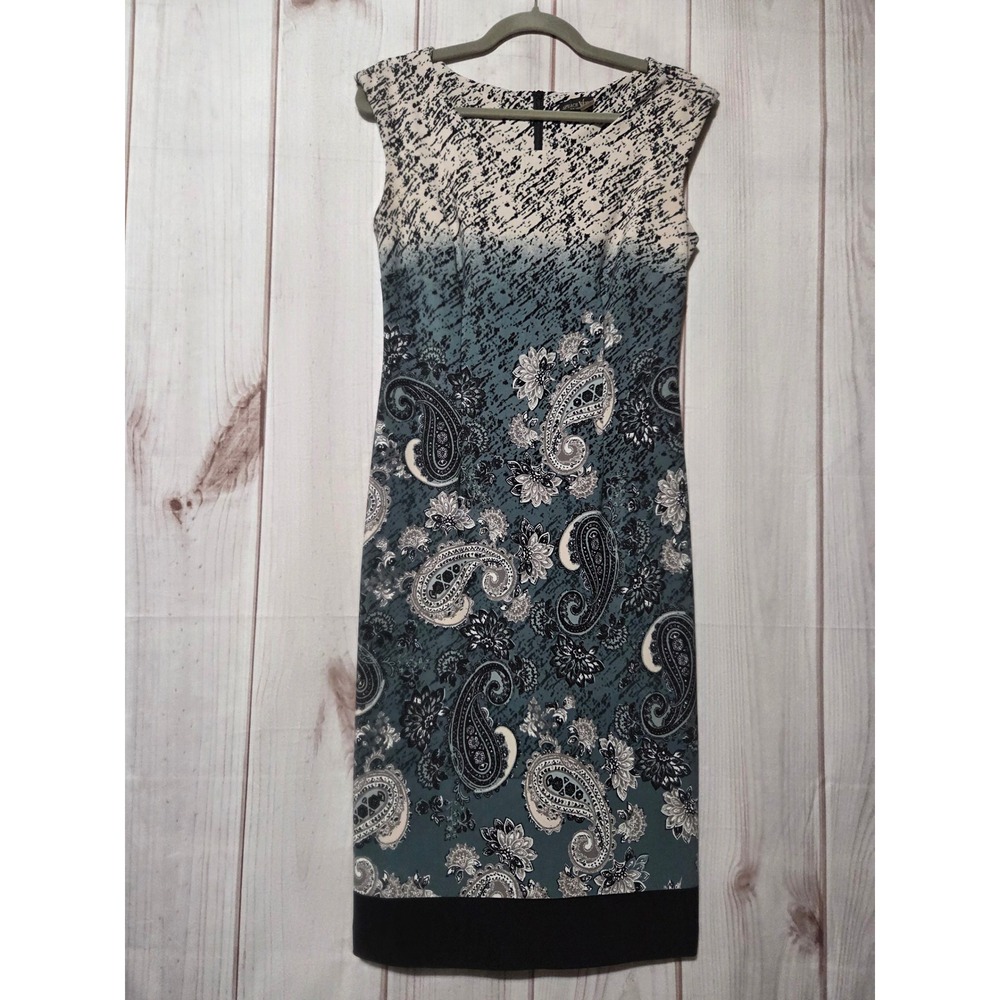 Peach Velvet Newโ York Teal Paisley Ombre Sleeveless Sheath Dress Size 6